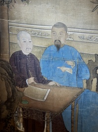 Chinese School: 'Vibrant court scene with an emperor', ink and colour on silk, 18th C.