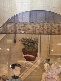 Chinese School: 'Vibrant court scene with an emperor', ink and colour on silk, 18th C.