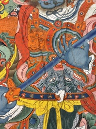 A series of four very large Sino-Tibetan thangkas of the Four Heavenly Kings, 19th C.