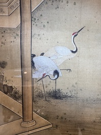 Chinese School: 'Vibrant court scene with an emperor', ink and colour on silk, 18th C.