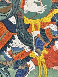 A series of four very large Sino-Tibetan thangkas of the Four Heavenly Kings, 19th C.