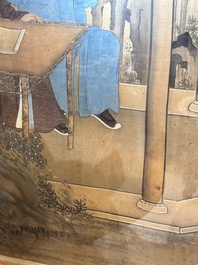 Chinese School: 'Vibrant court scene with an emperor', ink and colour on silk, 18th C.