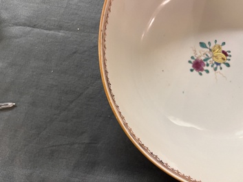 A Chinese Canton famille rose 'mandarin subject' bowl and a covered ewer, Qianlong