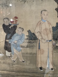 Chinese School: 'Vibrant court scene with an emperor', ink and colour on silk, 18th C.