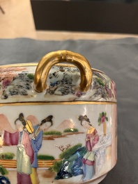 A pair of Chinese Canton famille rose armorial tureens, inner bowls and covers with the arms of Clerke, 19th C.
