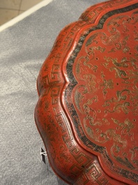 A Chinese red lacquer box and cover with floral design, 19/20th C.
