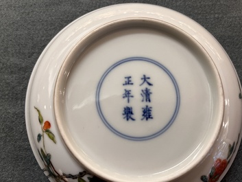 A Chinese famille rose 'butterfly and peony' plate, Yongzheng mark, 19/20th C.