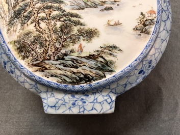 A Chinese famille rose 'landscape' 'hu' vase, signed Guiying 桂英, Jingdezhen mark, 20th C.