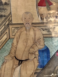 Chinese School: 'Vibrant court scene with an emperor', ink and colour on silk, 18th C.