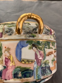 A pair of Chinese Canton famille rose armorial tureens, inner bowls and covers with the arms of Clerke, 19th C.