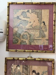 Chinese School: Nine 'erotic' paintings, ink and colour on silk, 19th C.