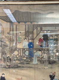 Chinese School: 'Vibrant court scene with an emperor', ink and colour on silk, 18th C.