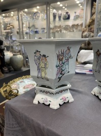 A pair of Chinese famille rose 'Wu Shuang Pu' hexagonal jardini&egrave;res on stands, Republic