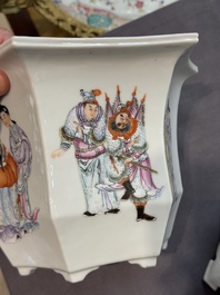 A pair of Chinese famille rose 'Wu Shuang Pu' hexagonal jardini&egrave;res on stands, Republic