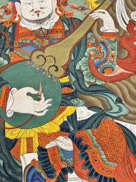 A series of four very large Sino-Tibetan thangkas of the Four Heavenly Kings, 19th C.