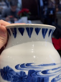 A fine Chinese blue and white sleeve vase with narrative design, Transitional period