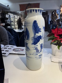 A fine Chinese blue and white sleeve vase with narrative design, Transitional period