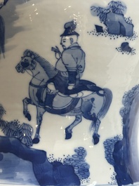 A Chinese blue and white 'Mongolian hunt' vase and cover, Kangxi