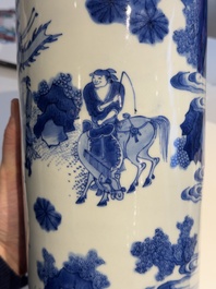 A fine Chinese blue and white sleeve vase with narrative design, Transitional period