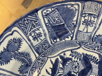 A large Chinese blue and white 'kraak' dish with geese among lotus flowers, Wanli