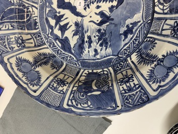 A large Chinese blue and white 'kraak' dish with geese among lotus flowers, Wanli