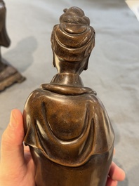 A Chinese bronze Guanyin holding a ruyi, 17/18th C.