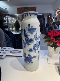 A fine Chinese blue and white sleeve vase with narrative design, Transitional period