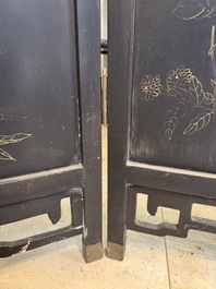 A Chinese gilt-lacquered wooden five-panel folding screen with birds and dragons, 19th C.