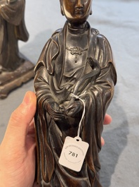 A Chinese bronze Guanyin holding a ruyi, 17/18th C.