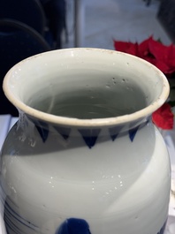A fine Chinese blue and white sleeve vase with narrative design, Transitional period
