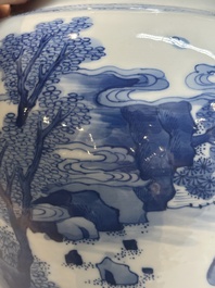 A Chinese blue and white 'Mongolian hunt' vase and cover, Kangxi