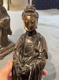A Chinese bronze Guanyin holding a ruyi, 17/18th C.