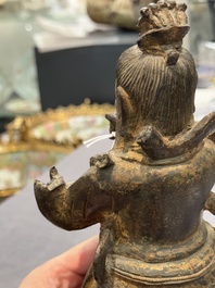 A pair of fine Chinese gilt bronze heavenly kings on stand, Ming
