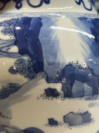 A Chinese blue and white 'Mongolian hunt' vase and cover, Kangxi