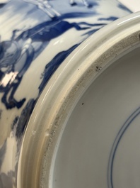 A Chinese blue and white 'Mongolian hunt' vase and cover, Kangxi