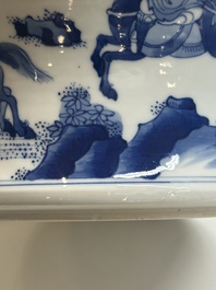A Chinese blue and white 'Mongolian hunt' vase and cover, Kangxi