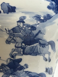A Chinese blue and white 'Mongolian hunt' vase and cover, Kangxi