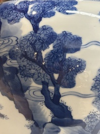 A Chinese blue and white 'Mongolian hunt' vase and cover, Kangxi