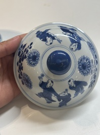 A Chinese blue and white 'Mongolian hunt' vase and cover, Kangxi