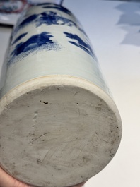 A fine Chinese blue and white sleeve vase with narrative design, Transitional period