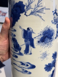 A fine Chinese blue and white sleeve vase with narrative design, Transitional period