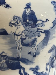 A Chinese blue and white 'Mongolian hunt' vase and cover, Kangxi