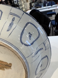 A large Chinese blue and white 'kraak' dish with birds among flowering branches, Wanli