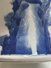 A Chinese blue and white 'Mongolian hunt' vase and cover, Kangxi