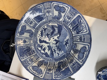 A large Chinese blue and white 'kraak' dish with geese among lotus flowers, Wanli