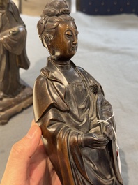 A Chinese bronze Guanyin holding a ruyi, 17/18th C.