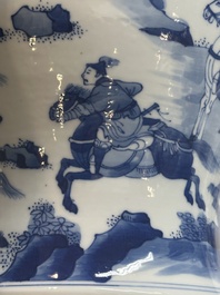 A Chinese blue and white 'Mongolian hunt' vase and cover, Kangxi