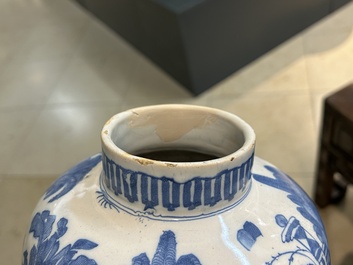Two blue and white Dutch Delft chinoiserie vases, 17th C.