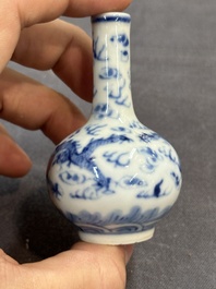 Seven Chinese miniature blue and white vases, Kangxi and later