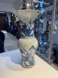 A Chinese blue and white 'landscape' 'yenyen' vase, Kangxi